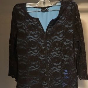 Tribal Lace Brown and Blue top blouse
